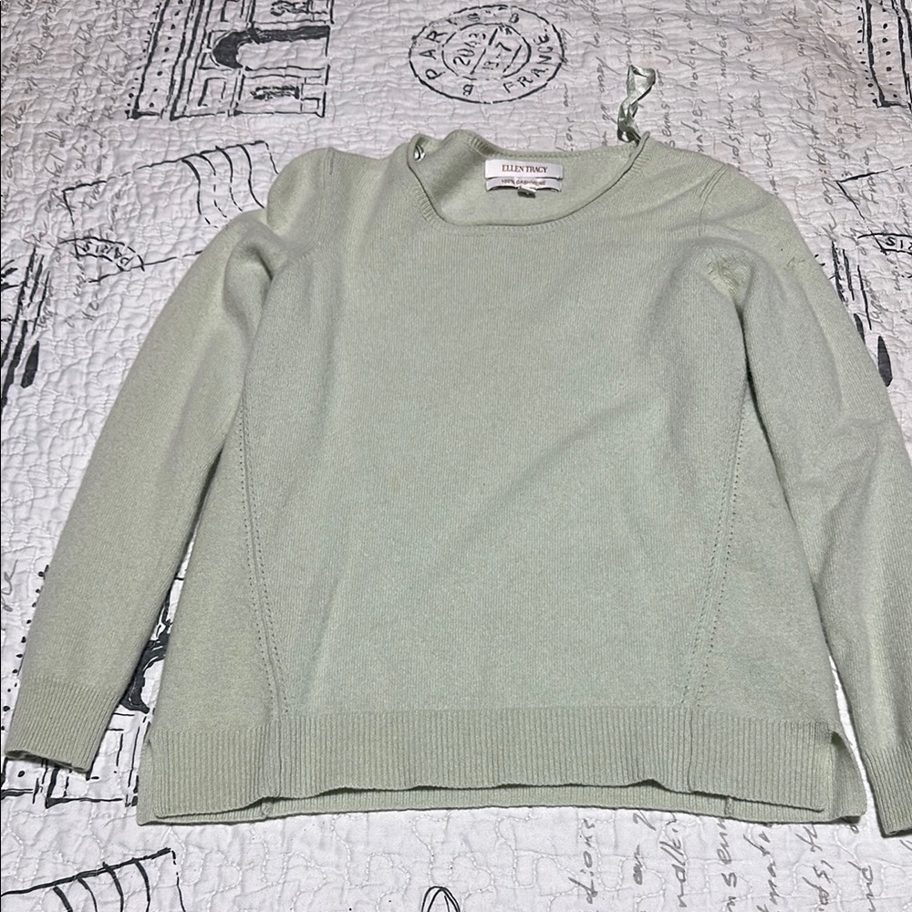 Eileen Fisher Green Cowl Neck Sweater